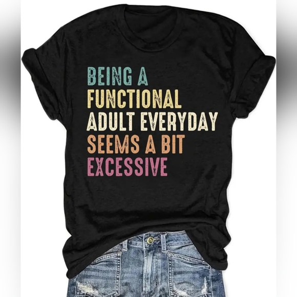 Tops - Colorful Letter Print Crew Neck T-shirt